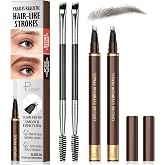 2 Pack 4-Tip Microblading Eyebrow Pen with 2 Brow Brushes, Waterproof Vegan Formula Eyebrow Pencils for Women to Effortlessly Create Natural Hair-Like Strokes, All-Day Wear (Ash Brown)