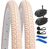 YUNSCM 26x1 3/8 (37-590) Pink Bike Tires and 26x1 3/8" Heavy Duty Bike Tubes Schrader Valve with 2 Rim Strips Compatible with 26x1 3-8 Urban City Commuter/Road Bike Bicycle Tires and Tubes-2 PCS