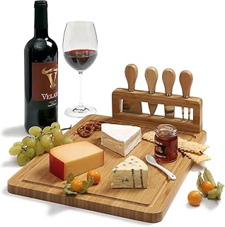 HeRo24 Käsebrett Schneidebrett aus Bambus mit Käsemesser-Set