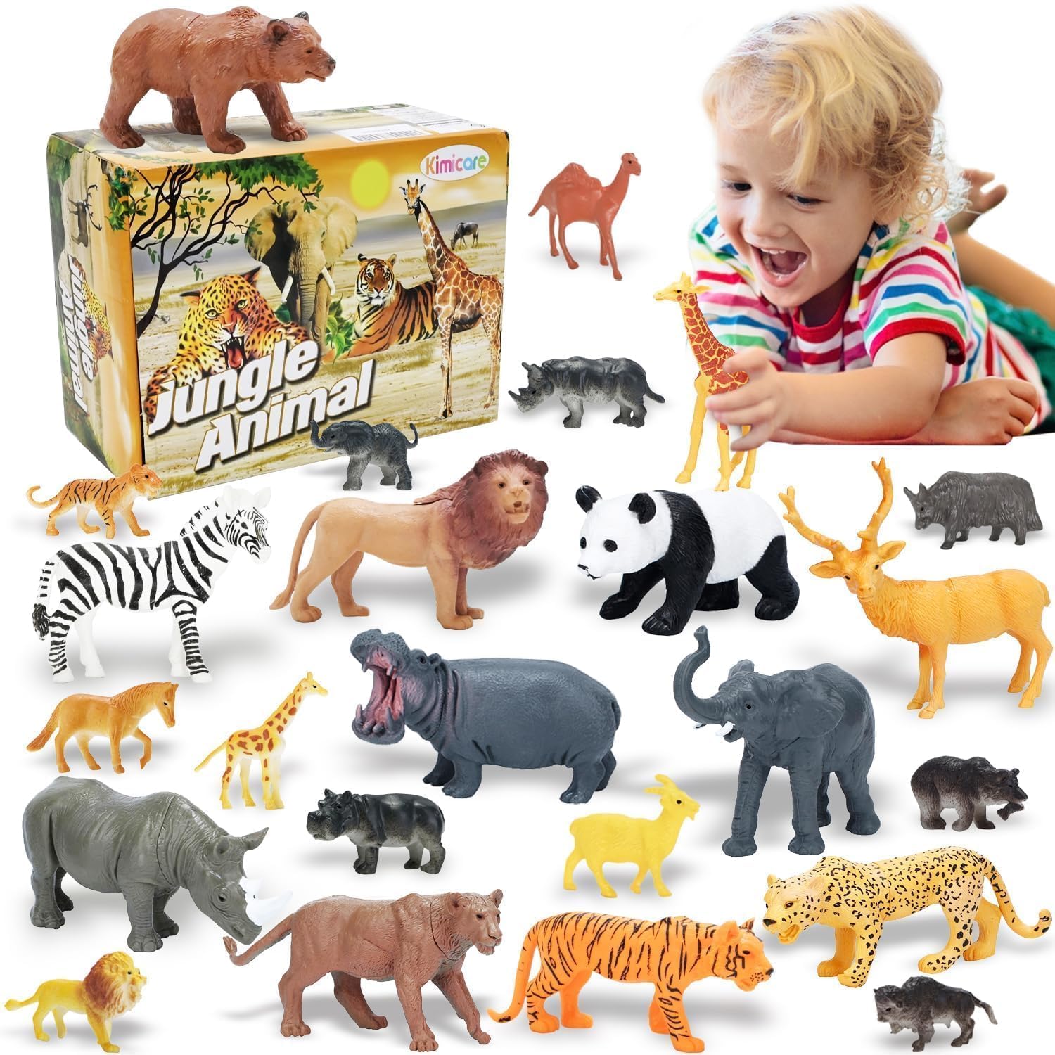 Photo 1 of 22Pcs Safari & Zoo Animals Figures, Realistic Plastic Animal Toys Set for Kids 1 2 3, Educational Jungle Animals Figures Playset, Party Supplies Birthday Gifts Christmas Stocking Stuffers