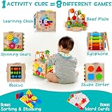 HELLOWOOD 8-in-1 Wooden Activity Cube Montessori Toy for 12+ Months view 2