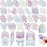 72 Pcs Floral Patches for Girls Self Adhesive Letter Patches Stick on Fabric Stickers for Clothes,Include 52 A-Z Embroidered Letter Patch,20 Rainbow Flower Bowknot Sew on Patch for Backpack Dress