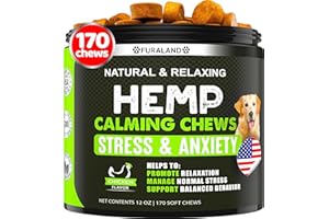 FURALAND Hemp Calming Chews for Dogs with Anxiety and Stress - 170 Dog Calming Treats - Storms, Barking, Separation - Valerian Root - Melatonin - Hemp Oil - Dog Anxiety Relief - Made in USA | Soft Chews