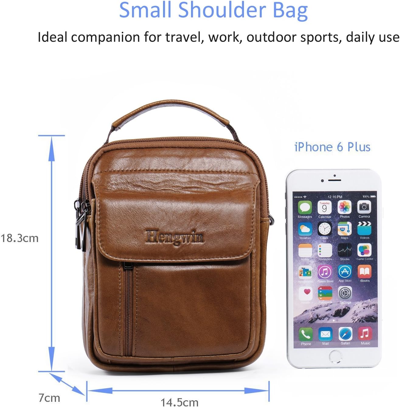 Hengwin Men's Leather Phone Holster Pouch Shoulder Bags Small Waist Pack Crossbody Business Bag Fanny Pack Travel Organizer Bag Brown - Image 4