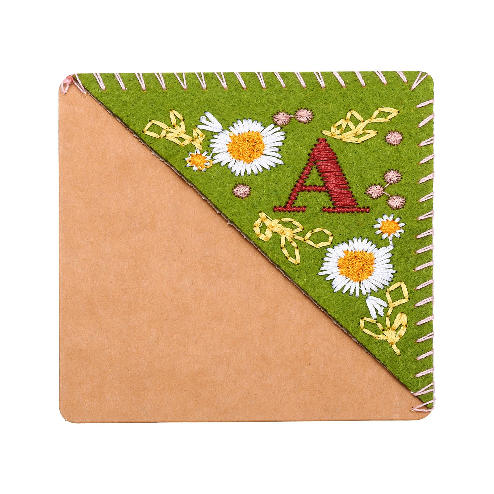 PATIKIL Personalized Embroidered Corner Bookmark, Cute Flower Felt Stitched Triangle Book Mark Page Marker for Women Men Book Lovers Teachers, Green, Letter a