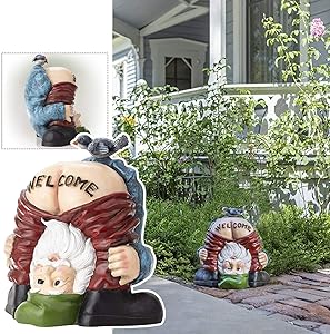 Garden Gnome Statue, Naughty Gnome Statue with Hips Cocked Showing Welcome, Funny Resin Gnome Figurine Outdoor Spring Decorations for Patio Yard Lawn Porch Crafts Ornaments (Multicolor, 181611 cm)