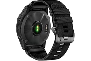 mocsenber 26mm Black/Khaki Nylon Watch Band Compatible with Garmin Fenix 8 51mm / Fenix 7X / 7X Pro / 6X / 6X Pro / 6X Solar/Fenix 5X / 5X Plus/Fenix 3/3 HR/Sapphire/Instinct 2X / 2X Solar, and More