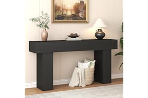 KNOWORLD 63 Inch Long Console Table for Entryway, Farmhouse Wood Rectangular Sofa Table Behind Couch Table, Narrow Entryway Table for Living Room, Entrance, Hallway, Foyer, Easy Assembly (Charcoal Black)