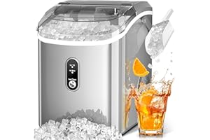 CRZOE Nugget Ice Maker Countertop with Self-Cleaning Function, Sonic Ice Machine with Handle, Compact Design for Home Use(Grey)