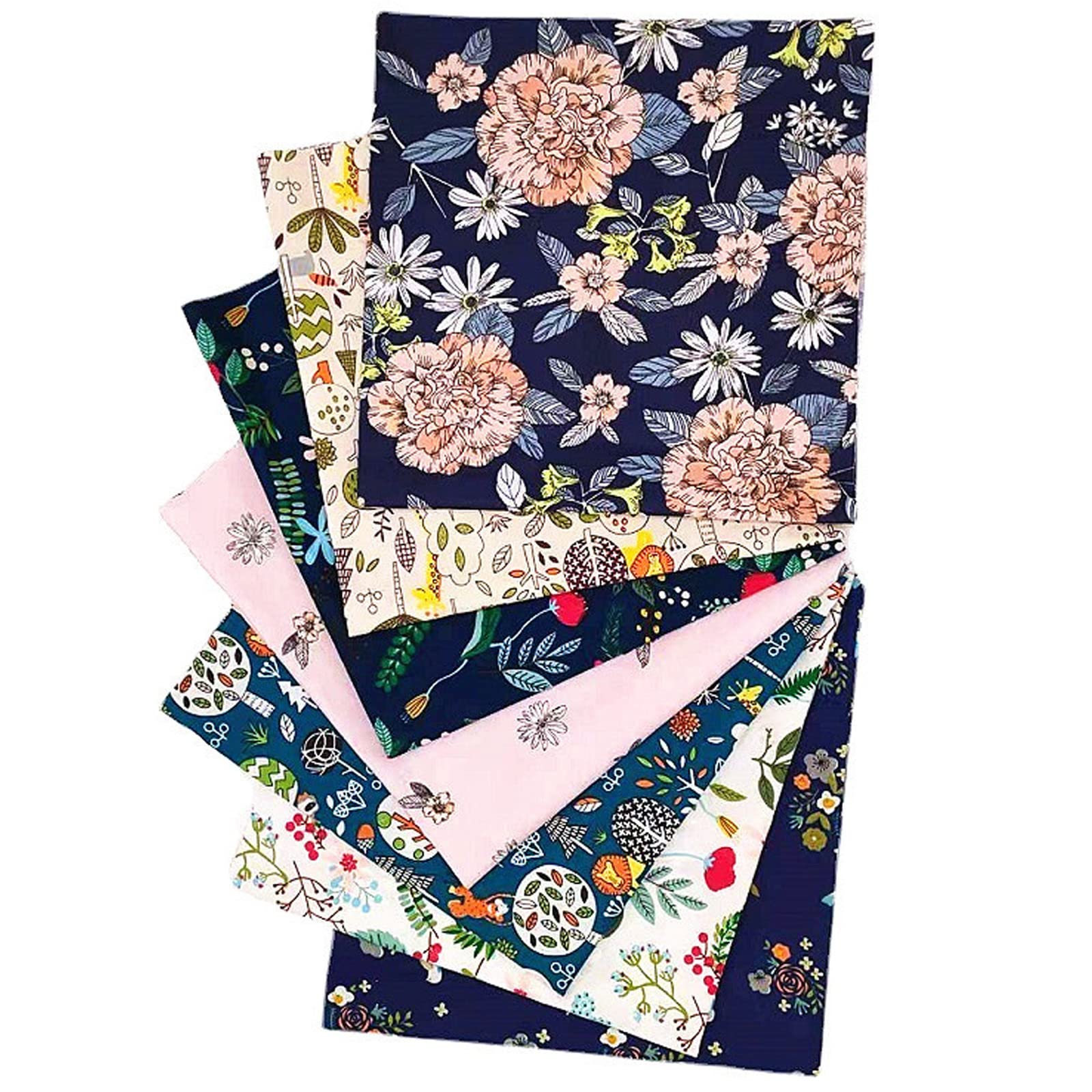 Fabric Fat Quarters Bundle, Cotton Craft Fabric Bundles Patchwork Material for Sewing 7PCS 50 x 50cm Patchwork Different Pattern Cloths DIY Scrapbooking Artcraft (Big Flower-7)