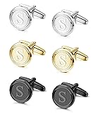 LOLIAS 3 Pairs Initial Cufflinks For Men Classic