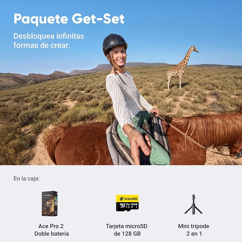 Ace Pro 2 Pack Get-Set - Câmara de ação 8K à prova de água co-desenhada com Leica, Sensor de 1/1,3", Dual Chip AI, excelente em Baixa Luz, Áudio Superior, Ecrã Flip