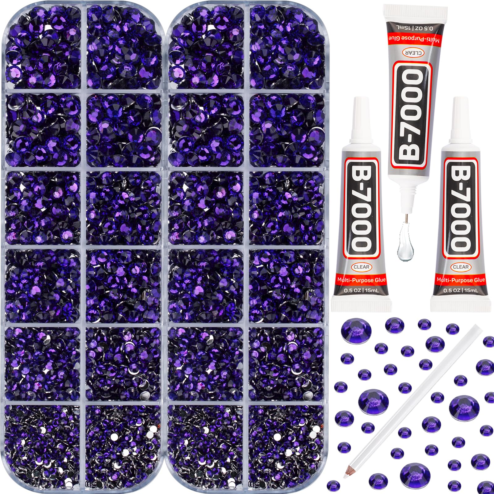 Photo 1 of 11000Pcs Purple 2/3/4/5mm Flatback Rhinestones with Glue for Bedazzling Crafting Clothing Clothes Crafts Shoes Nail Art, Dark Purple Resin Flat Back Gems Crystals Diamonds Gemstones Jewels Stones Kit