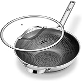 Wok pan with Lid, Hybrid Ceramic 13 Inch Tri-Ply Stainless Steel Woks & Stir-fry Pans Nonstick, Non-Toxic, PFAS/PFOA/PTFE Free, Metal Utensil Safe, Dishwasher & Oven Safe, Induction Compatible