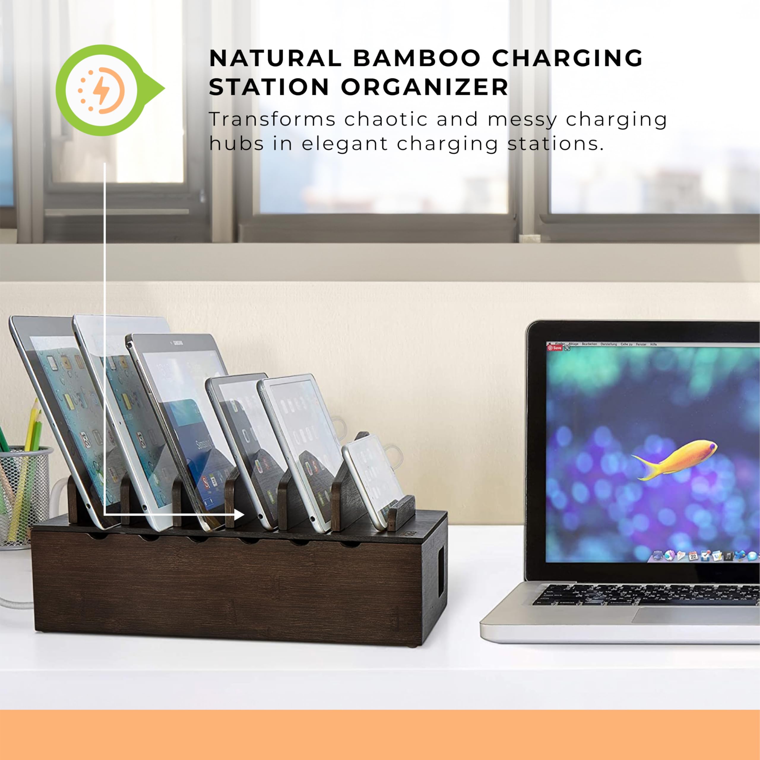 Prosumer's Choice Multi Device Charging Station - Desktop Charging Dock and Organizer for Multiple Devices - Wooden Charger Station for Home Office - Fits 6 Phones, Tablets, Electronics - Dark Brown