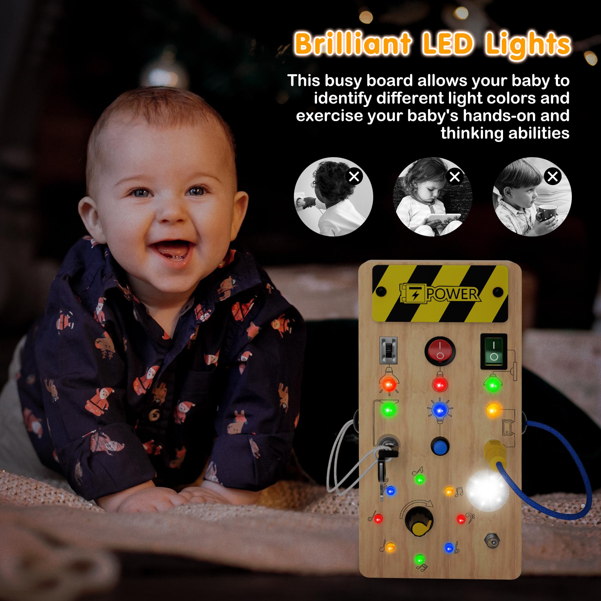 JGOBUB Montessori Toddler Toys-Baby Wooden Busy Board-Sensory Toys with Light Switch-Baby Travel Preschool Educational Learning Activities Toys-Gifts for Boys Girls Ages 1 2 3 4+ Year Old