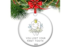 Christmas Ornament for Girl Who Lost First Tooth, Keepsake Gift, Ceramic Holiday Decor, Tooth Fairy Tree Decoration