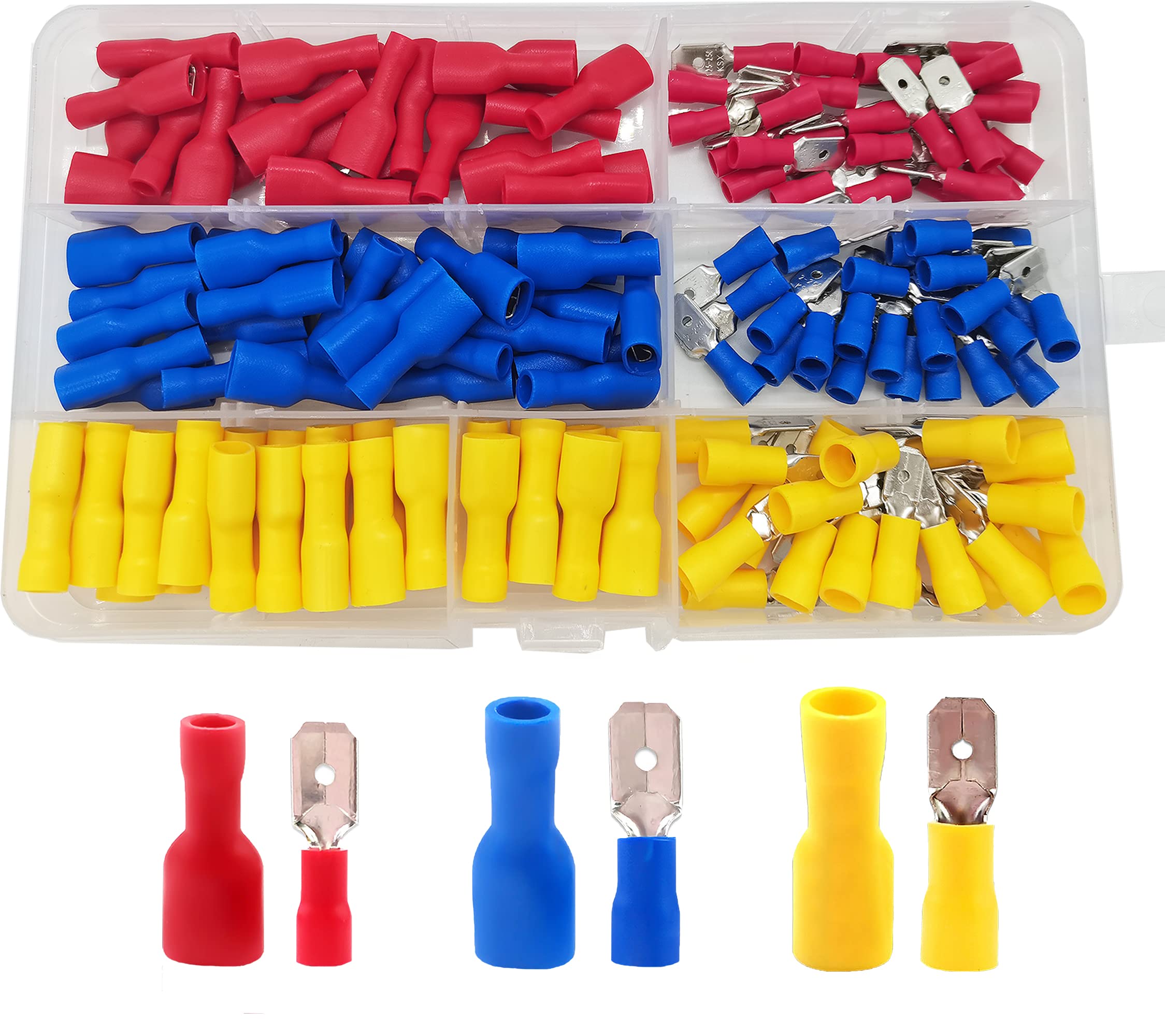 WeqeYent 150 PCS Male/Female Bullet Connectors Tool Kit for Electrical Wiring,Spade Connector Insulated Terminals, Electrical Wire Terminals Spade Wire Crimp Connector Set