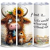 Highland Cow and Sunflowers Skinny Tumblers,Admit It,Life Would Be Borimg without Me 20 Oz Insulated Stainless Steel Vacuum Tumbler,Travel Coffee Mugs,Birthday Gift for Women,Men,Boy,Girls,1 Pcs