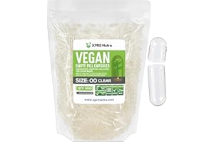 XPRS Nutra Size 00 Empty Capsules - 1000 Clear Count Empty Vegan Capsules - Vegetarian Empty Pills - DIY Vegetable Capsule Filling- Veggie Pill Caps