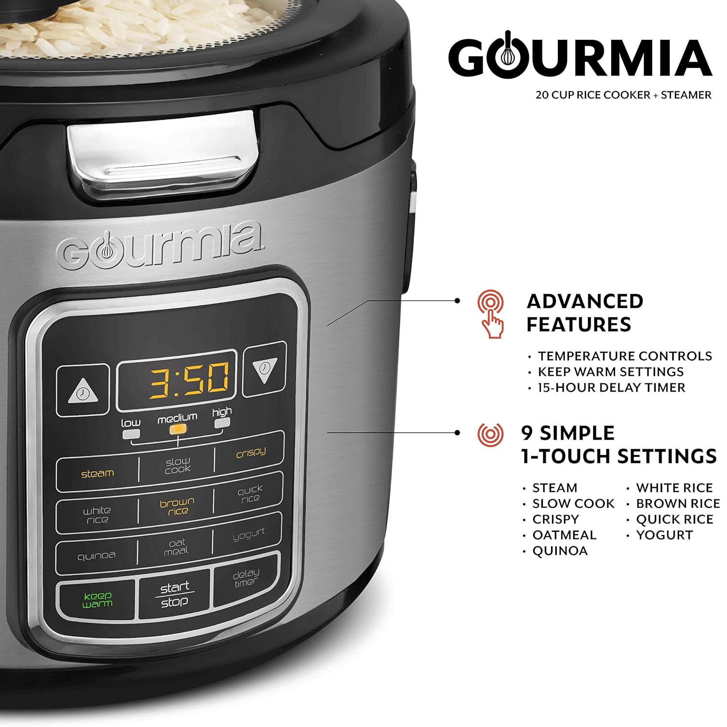 Gourmia GRC970 Korean Rice Cooker and Steamer