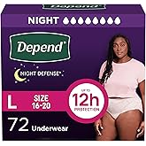Depend Night Defense Adult Diapers, Incontinence & Postpartum Bladder Leak Underwear for Women, Disposable, Overnight, Large, Blush, 72 Count, Packaging May Vary