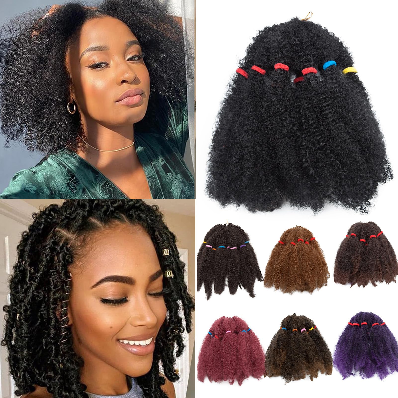 6 Bundles/Pack Curly Crochet Hair Bulk Braiding Hair 11 inch 240g Kinky Crochet Afro Kinky Twists Crochet Hair Extensions Hair Extensions Dark Black