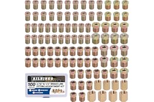 Ailbiuko 100Pcs 3/16" & 1/4" Brake Line Fittings Assortment Kit,3/8 Inch-24 Threads,7/16 Inch-24 Thread Nuts and Unions,1/2 Inch-20 Thread,9/16 Inch-18 Thread Nut