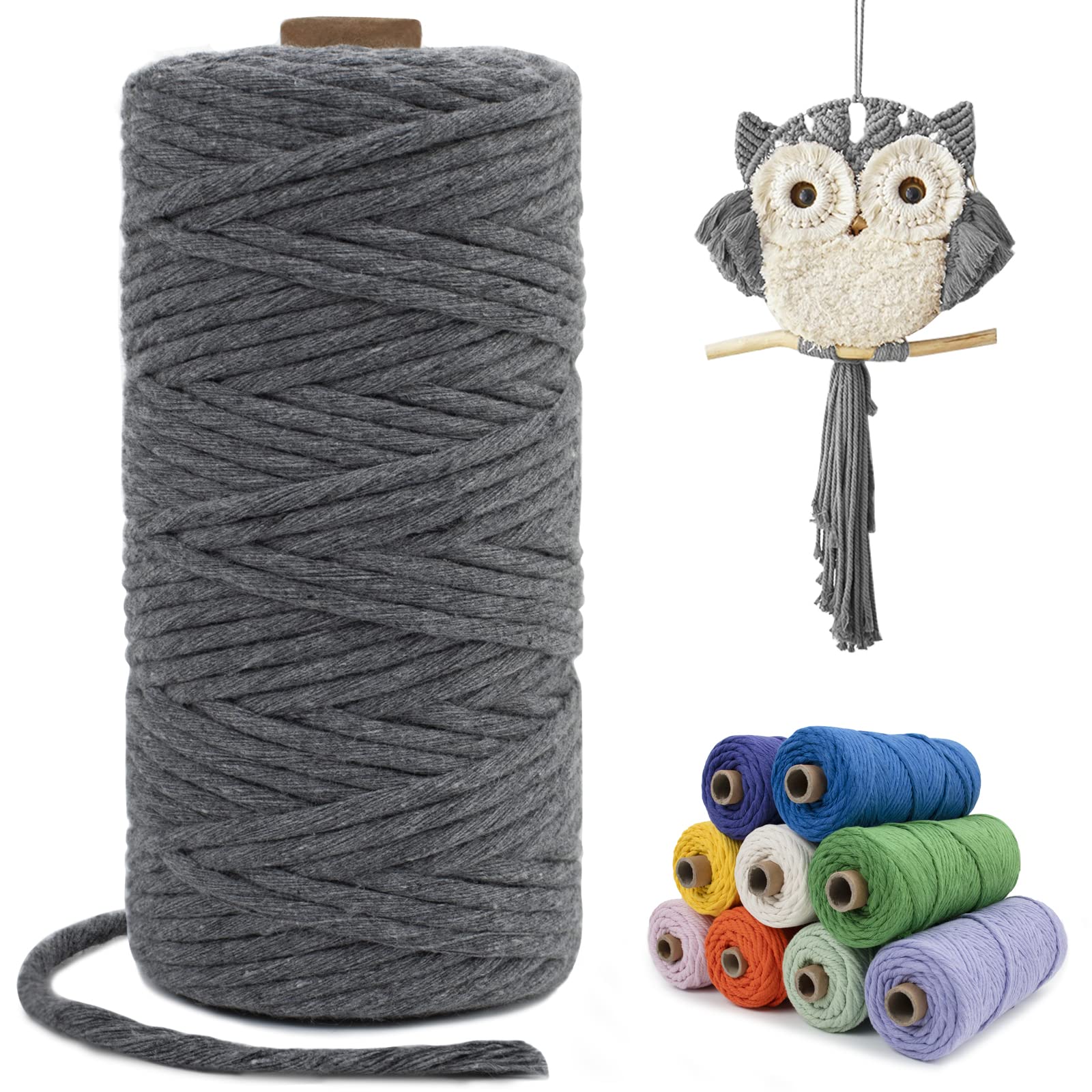 LEREATI Macrame Cord 4mm x 100m, Single Strand Thick Macrame Rope Yarn Natural Cotton Cord, Craft Macrame String for Plant Hanger, Wall Hanging, Knitting, DIY, Home Decorations (Gray) — image 1