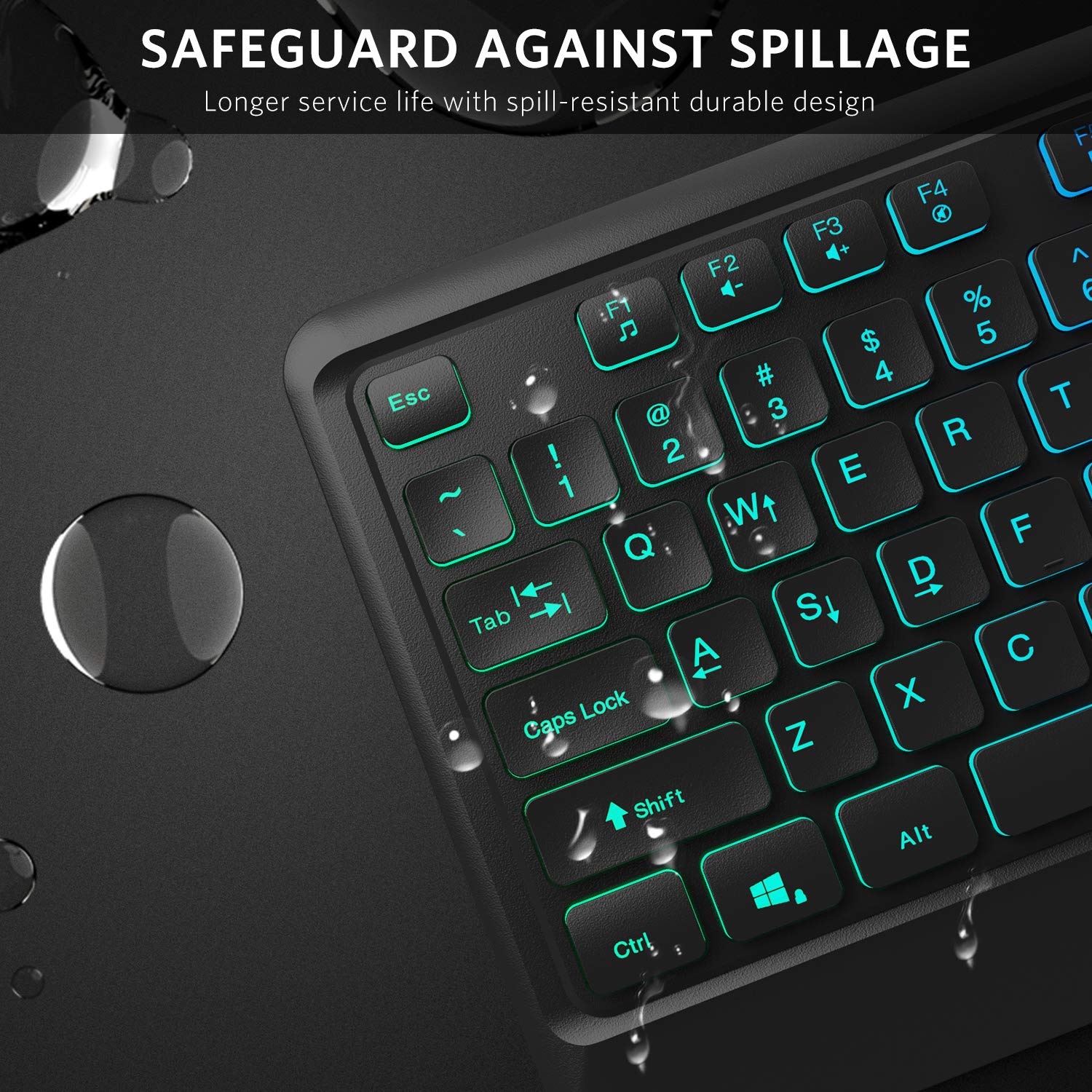 Fiodio Rainbow Membrane Gaming Keyboard, Quiet Wired Computer Keyboard, 104 Silent & 26 Anti-Ghosting Keys, Spill Resistant, Multimedia Control for PC and Desktop