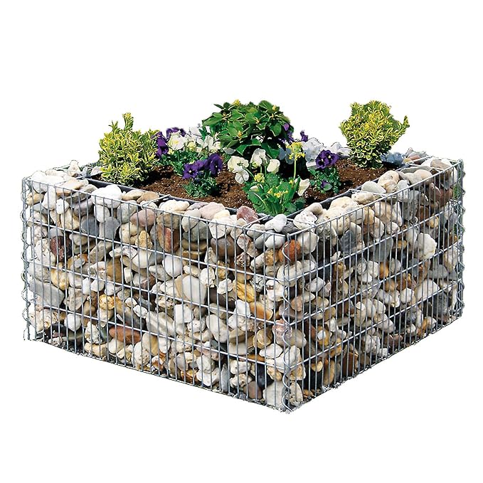 bellissa Gabionen-Hochbeet PREMIUM 4-Eck - 95680 - Steinkorb-Pflanzkübel quadratisch - Bausatz inkl. Trennfolie - 80 x 80 x 4