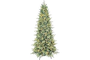 CLOUFAIRY 5 FT Prelit Artificial Skinny Christmas Tree,Blue Spruce Slim Pencil Xmas Tree with 926 PE&PVC Mixed Branch Tips and 250 UL Listed Clear Lights,Hinged Pine Tree with Metal Stand for Home Office Décor