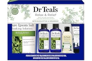 Dr Teal's Eucalyptus & Spearmint Relax & Relief Full Regimen 5-Piece Gift Set (Epsom Salt Soaking Solution, Foaming Bath, Body Wash, Moisturizing Bath & Body Oil, Body Lotion)