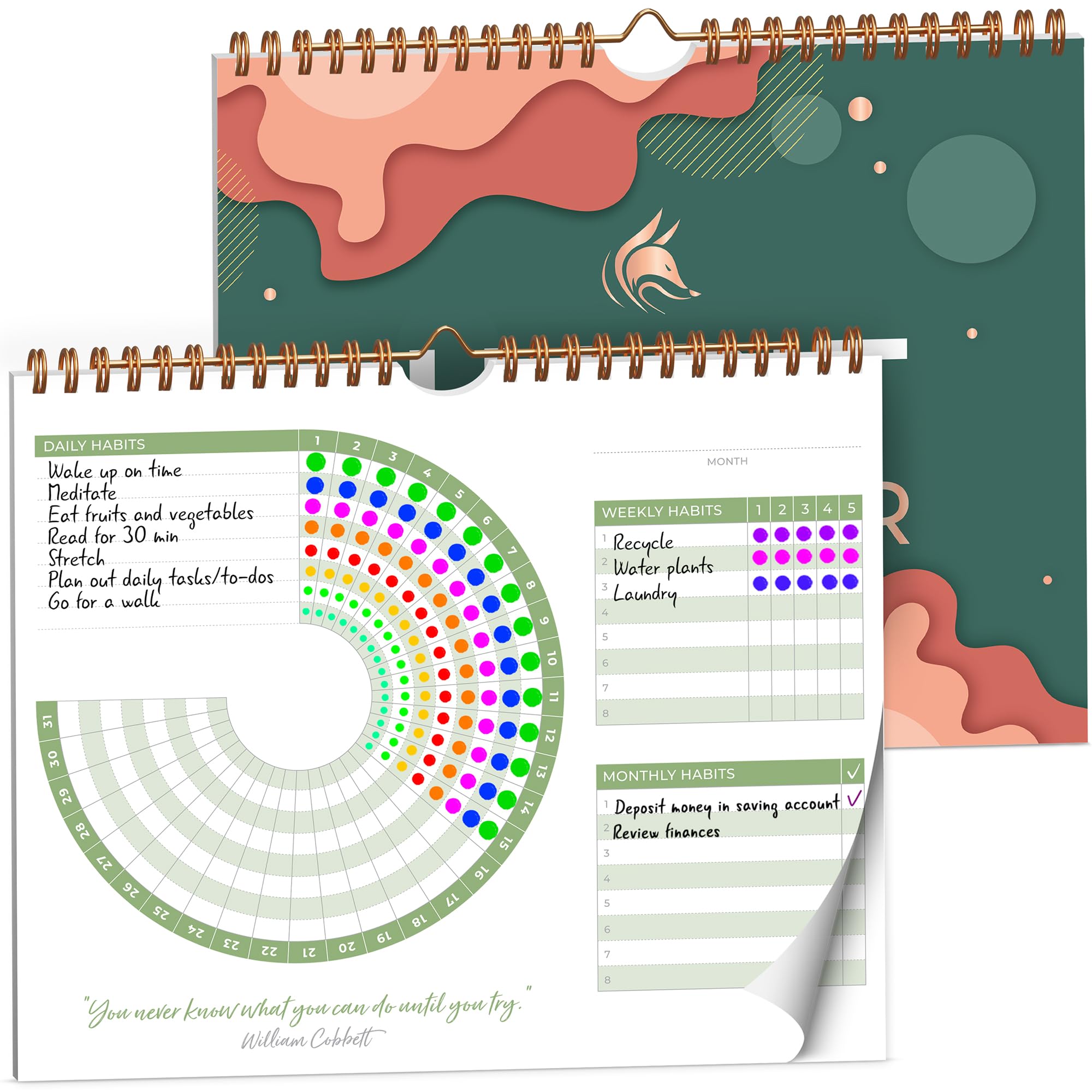 Clever Fox Habit Calendar Circle – 2-Year Inspirational Habit Tracker for Atomic Habits – Colorful Habit & Goal Planner Journal to Boost Productivity & Become Your Best Self – Dark Green & Red