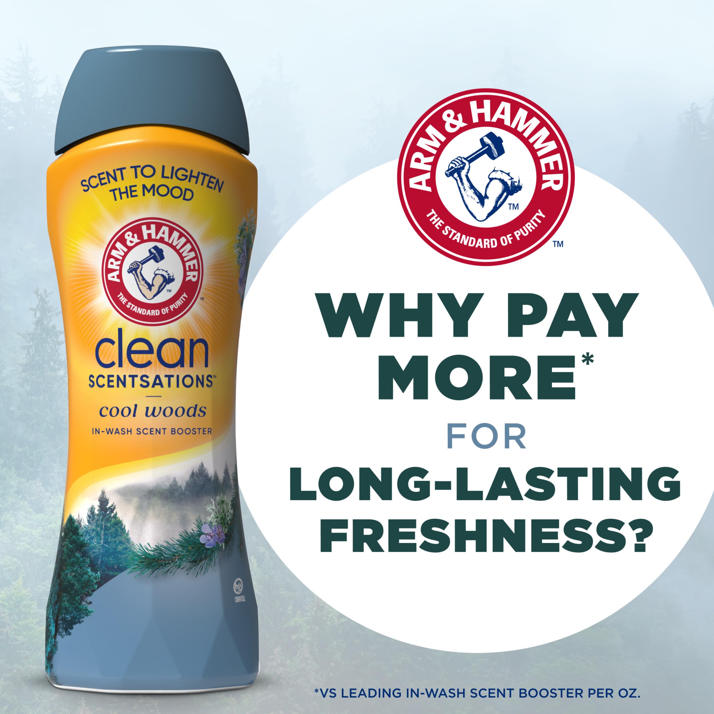 ARM & HAMMER Clean Scentsations In-Wash Scent Booster, Cool Woods scent, 24 Oz