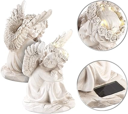 Lunartec Grabengel Solar 2 Schlafende Solar Led Schutzengel Figuren 17 Cm Fur Innen Aussen Grabengel Mit Solarlicht Amazon De Garten