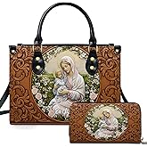 Personalized Virgin Mary Inspired Leather Handbag – Custom Catholic Purse for Women, Christian Religious Satchel Bag Gift