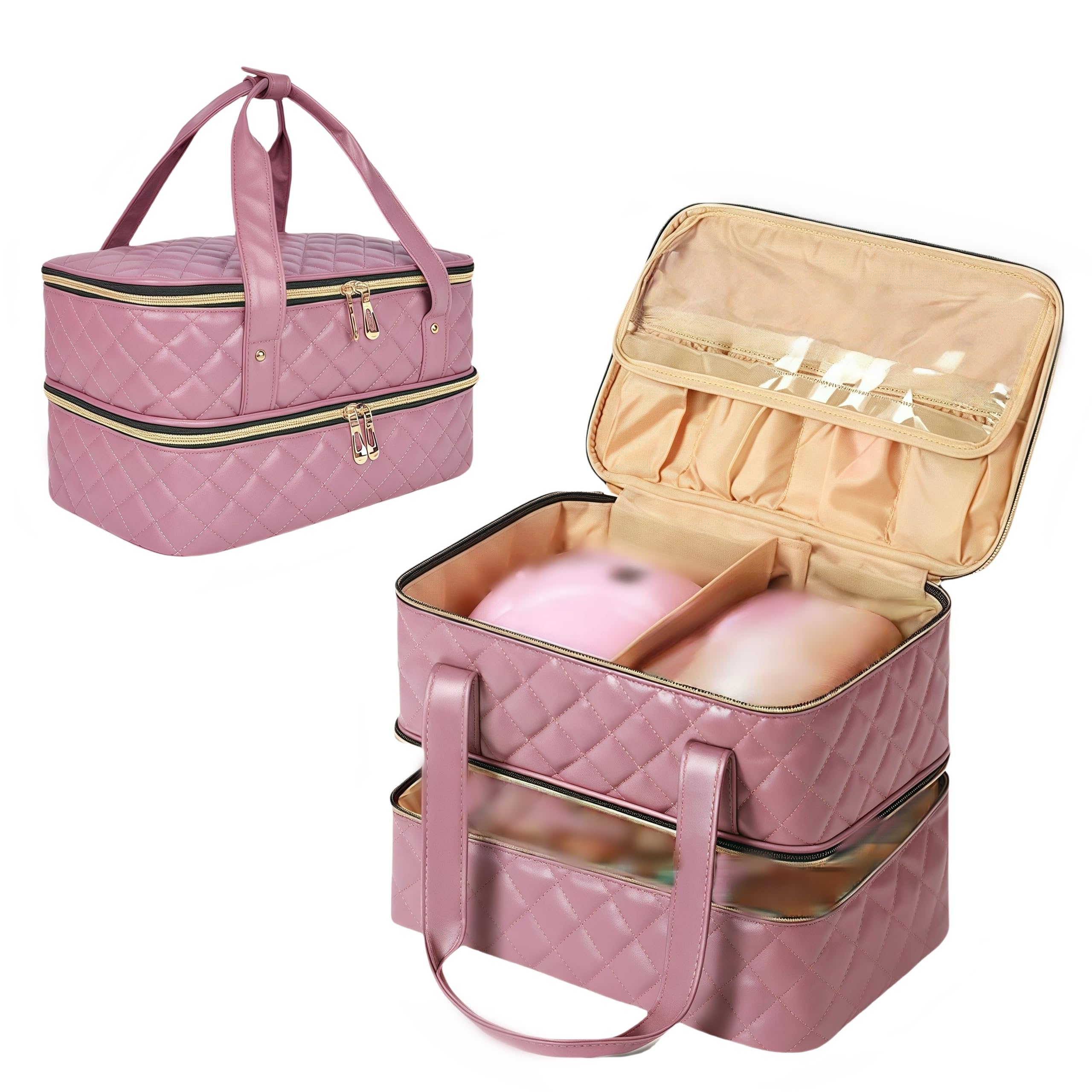 Photo 1 of EXCEEDOR Nail Polish Organizer for 40 Bottles – Nail Bag Organizer Case with Lamp Storage, PU Leather Nail Kit Travel Case for Nail Supplies & Tools (pink)