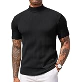 COOFANDY Men's Mock Turtleneck Sweater Short Sleeve Casual Basic Tops Ribbed Knit Pullover Solid Tee