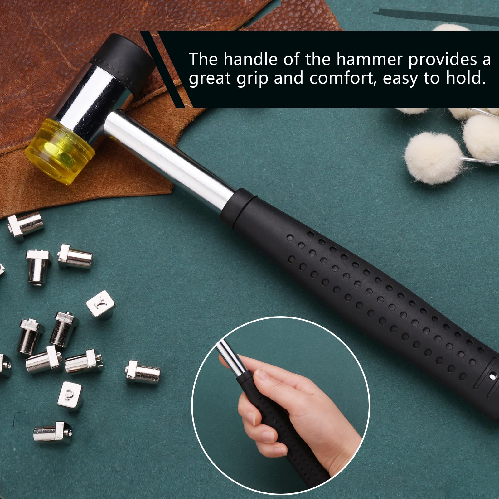 Wonvoc 44 Pcs Leather Stamping Tools, 36 Pcs Leather Letter Stamps, Leather Stamping Kit, with Wool Dauber Stamping Tools, Leather Hammer, for DIY Leathercrafts