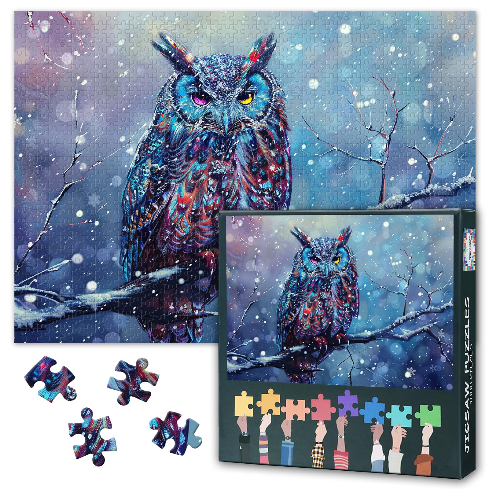 Animals 1000 Piece Jigsaw Puzzles for Adults - Owl on the Branch Challenging Puzzle, 27.5x19.7 Inch Family Educational Games & Home Decor Gift (Winter Snow Series) โ image 1