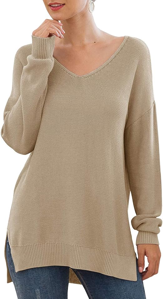 LAMISSCHE - Blusa casual de punto para mujer, cuello en V, manga larga