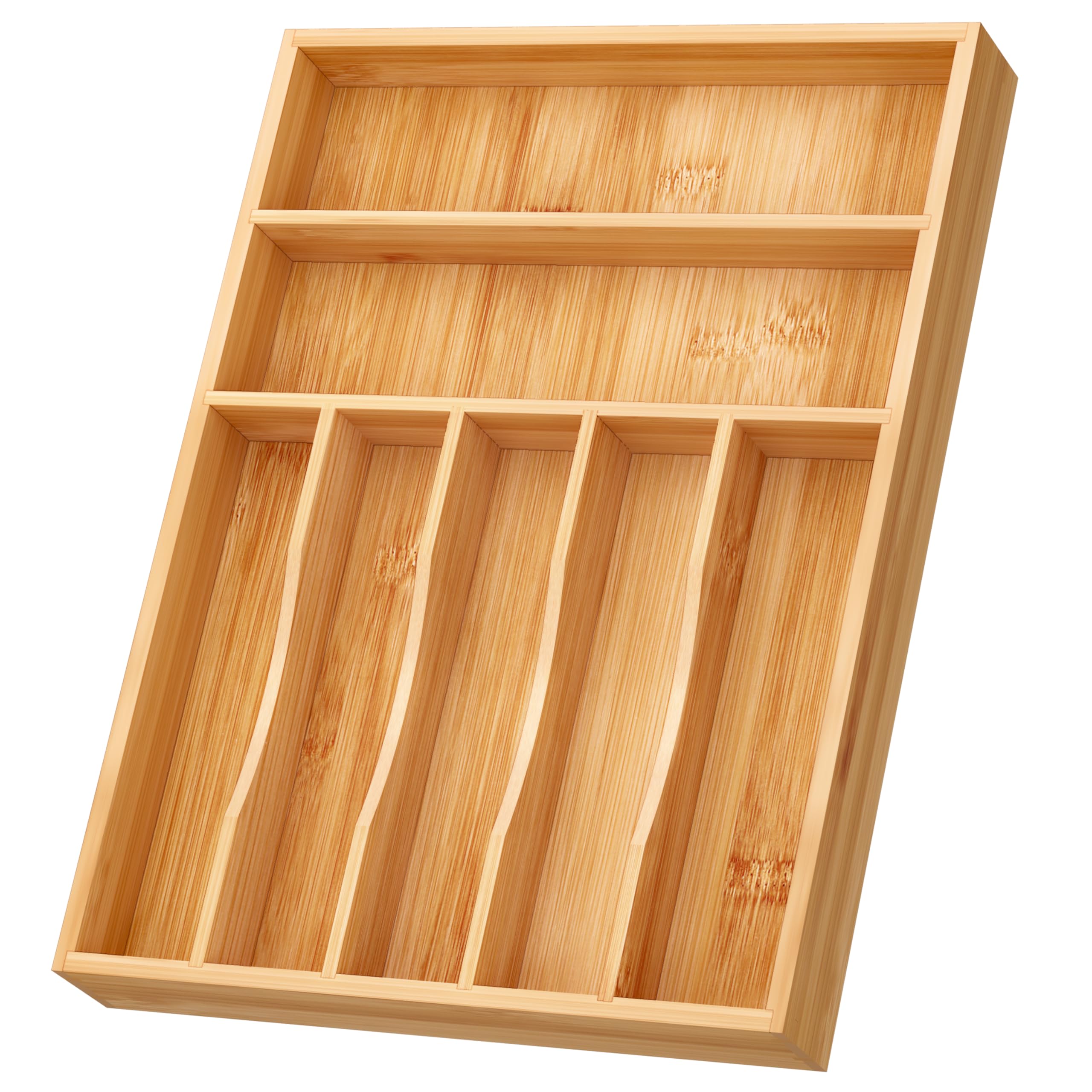 Photo 1 of **USED - MINOR DAMAGE**
BAMEOS Bamboo Silverware Drawer Organizers, 11.9 inch Utensil Drawer Organizer for Kitchen Drawers, 7 Slots Total Large Flatware Organizer for Knives Cutlery Spoons Forks (Natural)
