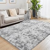 Puremy Ultra Soft Area Rugs for Living Room, 5x7 Tie-Dyed Light Grey Fluffy Plush Rugs for Bedroom, Non-Slip Floor Carpet for Nursery, Bedside, Playroom, Corridor, Indoor Decor