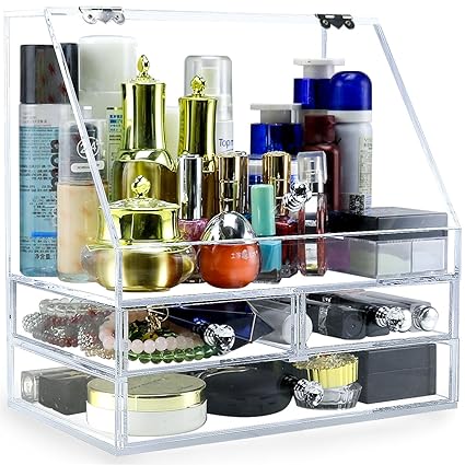 Newcrea Makeup Organiser With Lid Clear Bathroom Organiser With 3