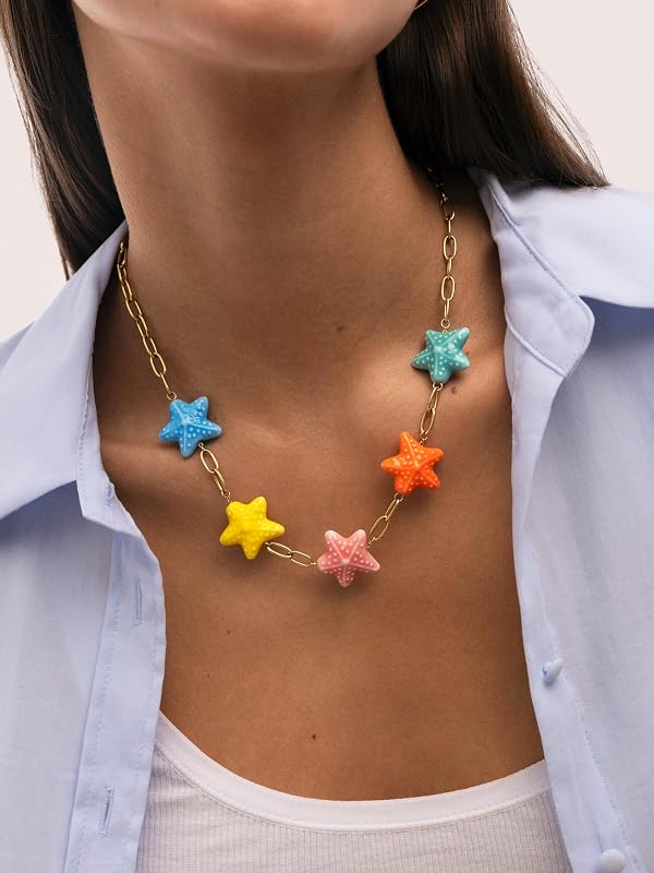 Collier Starfish Chic Color Acier Plaqué Or Bijoux pour femmes