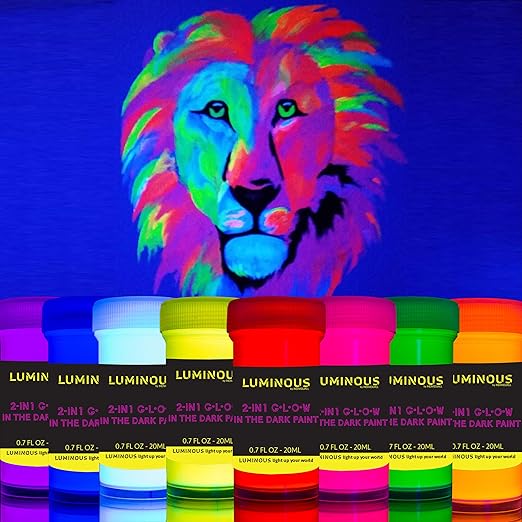 individuall 2IN1 Glow in The Dark Farben Set Nachleuchtende Leuchtfarben die im Dunkeln & UV