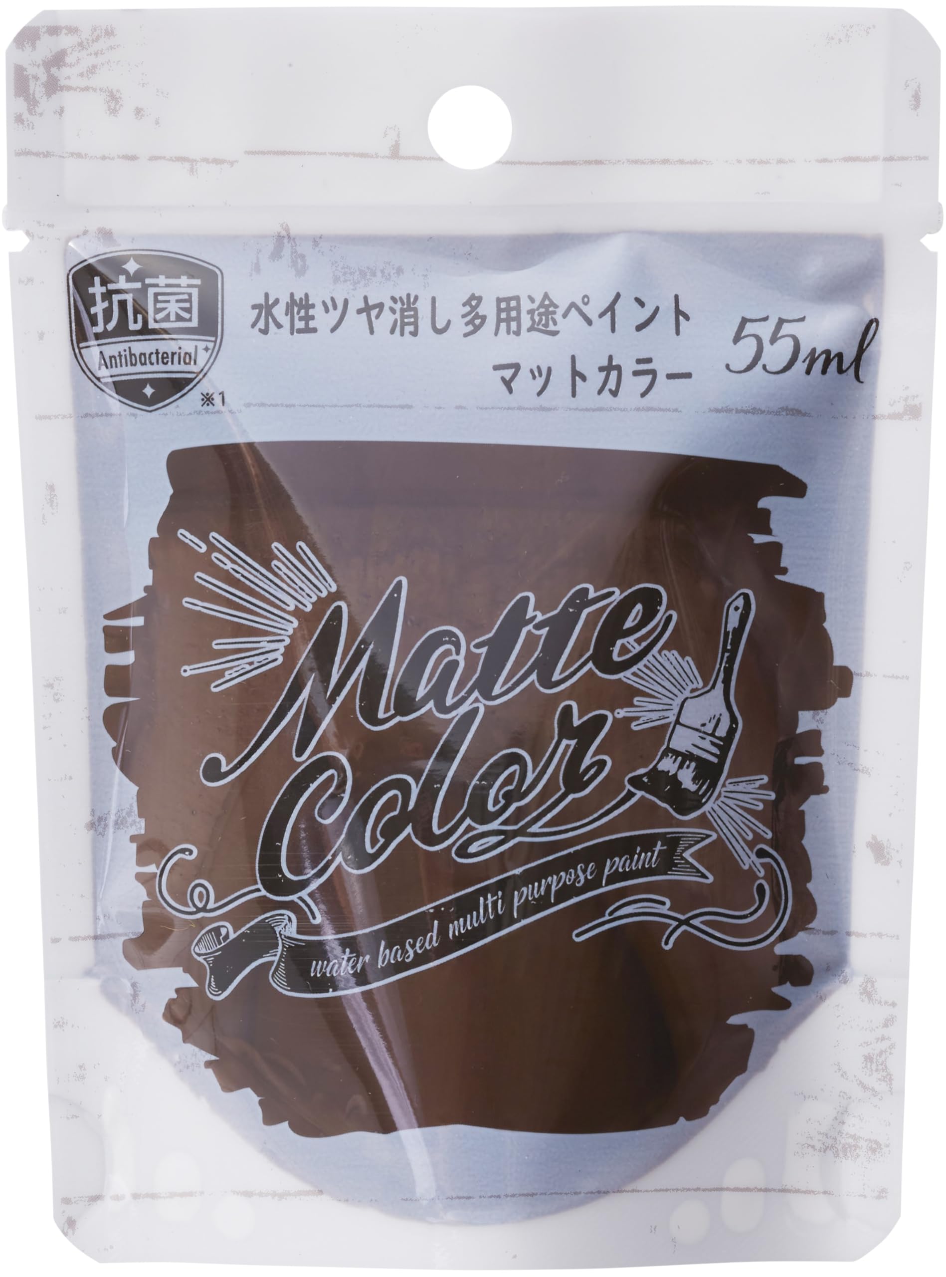 アサヒペン 塗料 ペンキ 水性多用途ペイント マットカラー 55ml ショコラ 水性 多用途 艶消し マット調に仕上がる 1回塗り 低臭 抗菌 防カビ 防藻 壁紙 シックハウス対策品 パウチ容器 日本製商品画像
