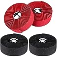 Awpeye Bicycle Handlebar Tape Cork Bar Tape with End Plugs for Road Bike and Cycling - 4 Rolls (Black, Red)