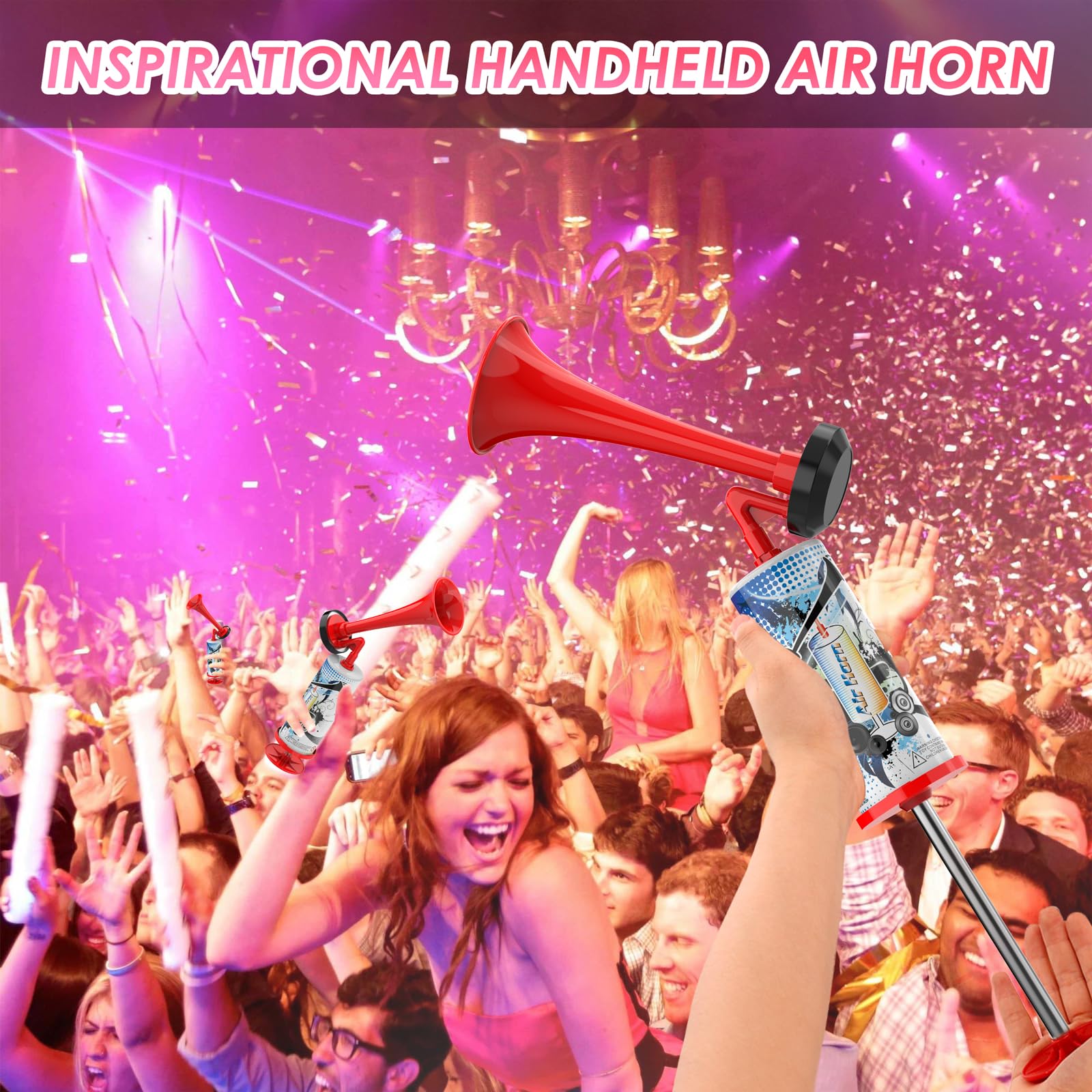 Handheld Air Horn, Portable Aluminum Super Loud Air Pump Horn, Hand Push Noise Maker Marine Safety Horn for Boating Emergency Bear Horn Self Defense Sports Events Birthday Party Reusable Horns